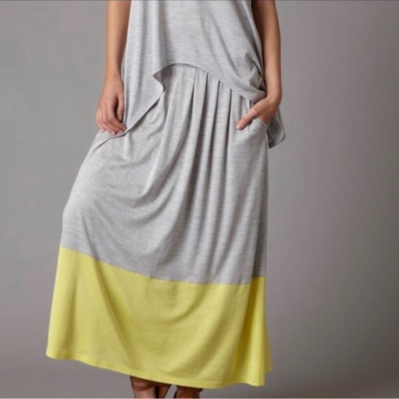 Eileen Fisher Silk Blend Jersey Colorblock Yellow & Grey Midi Skirt, size XL/XXL